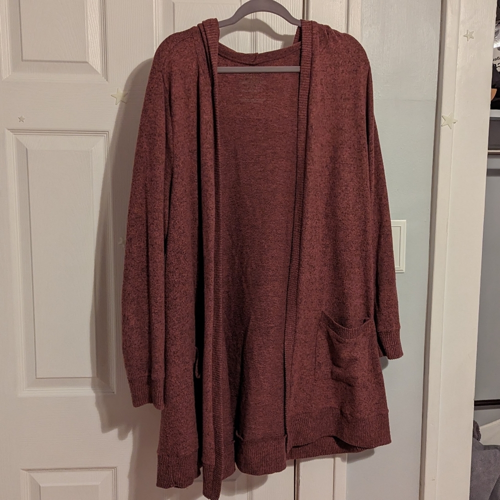Rust super soft cardigan with hood and pockets